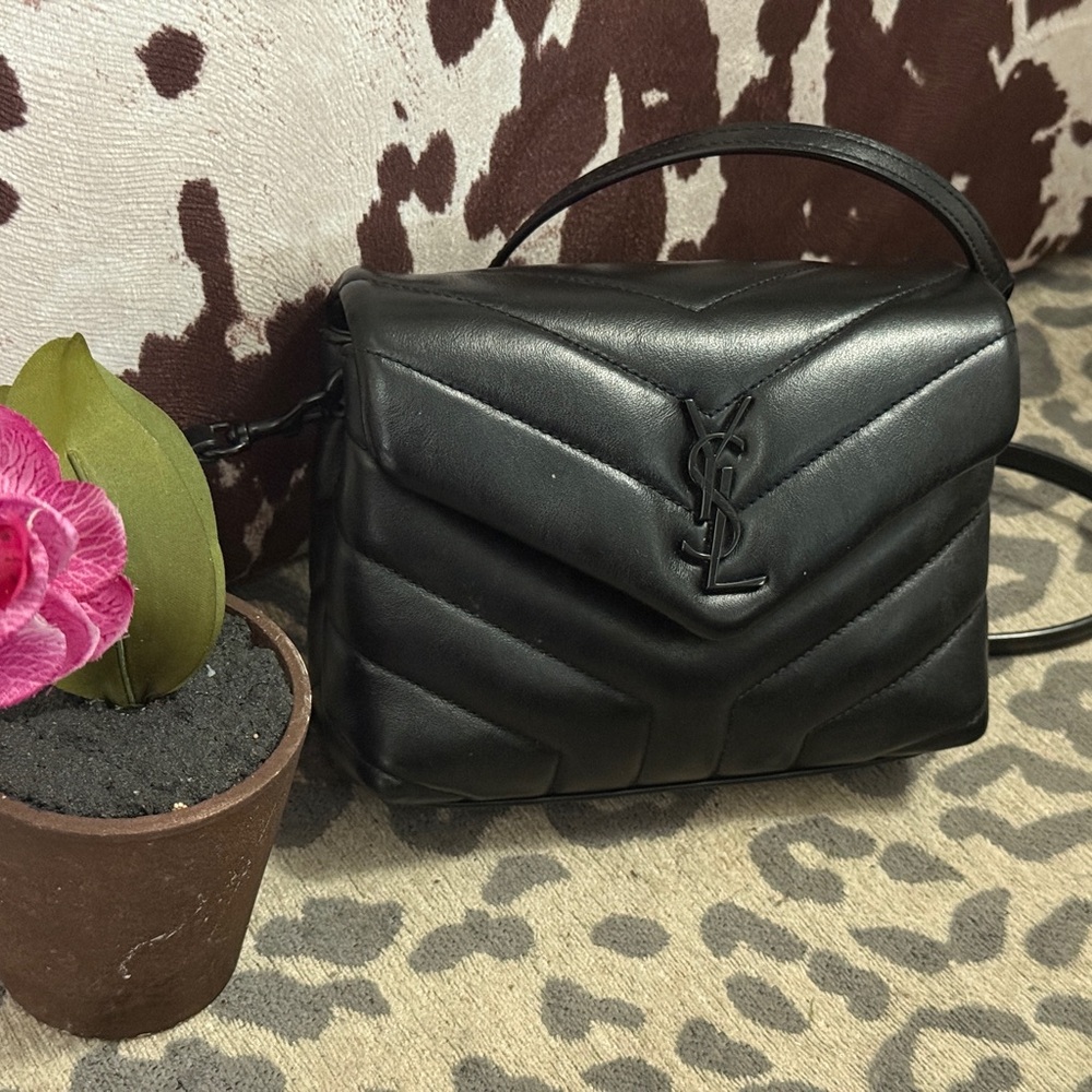 Yves Saint Laurent Black Chevron Crossbody Bag
